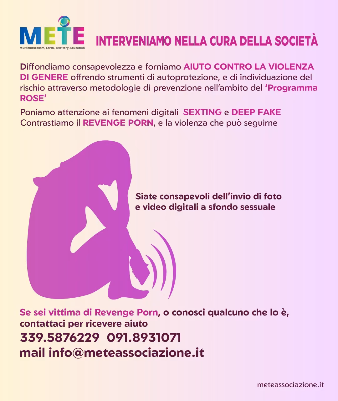 METE: 'Se sei Vittima di Revenge Porn, o Conosci Qualcuno che lo è, Contattaci per Ricevere Aiuto'